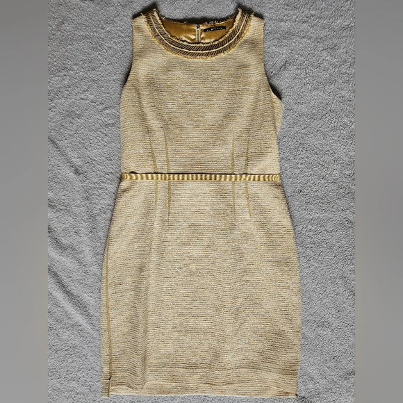 Elie Tahari | Dresses | Elie Tahari Goldyellow Crew Neck A Line Dress 2 |  Poshmark